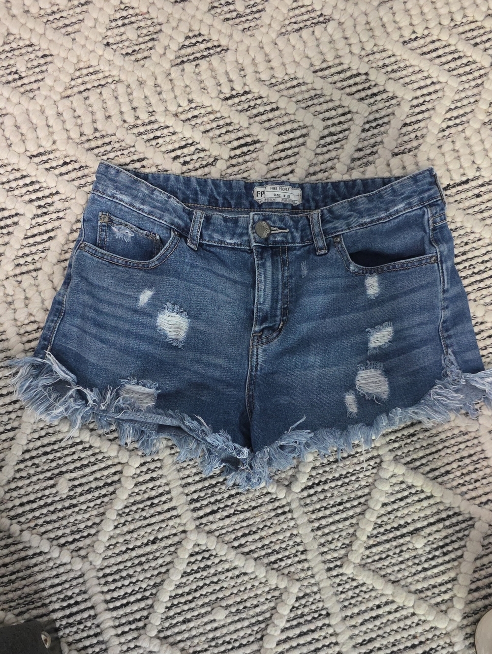 Free People Distressed Medium Blue Denim Cutoff Shorts